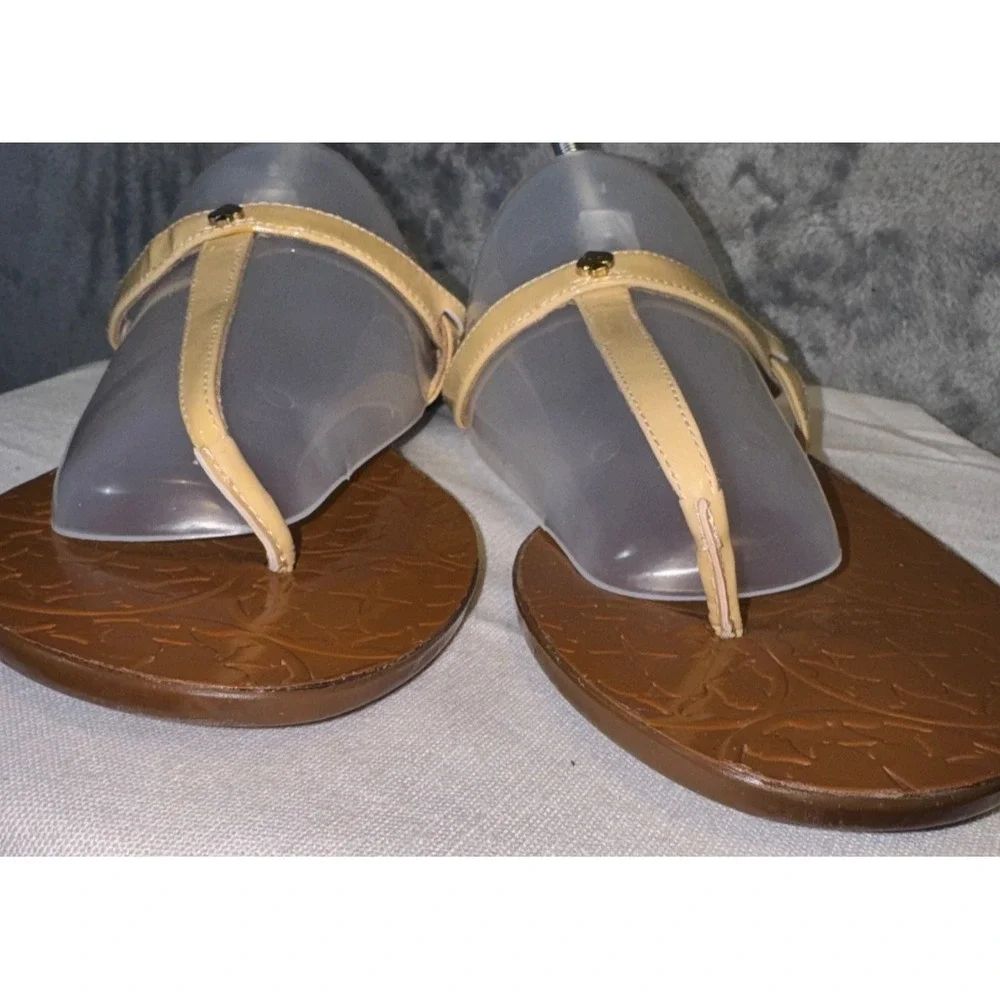 Kate Spade Flat Thong Sandal Buckle Ankle Strap 37 sz 6.5 cream beachy ethereal